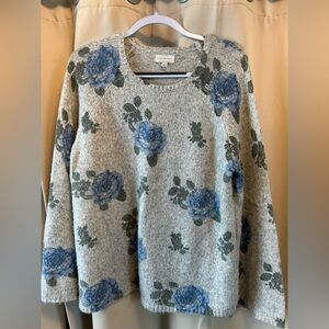 Lucky Brand Blue Floral Crew Neck Sweater